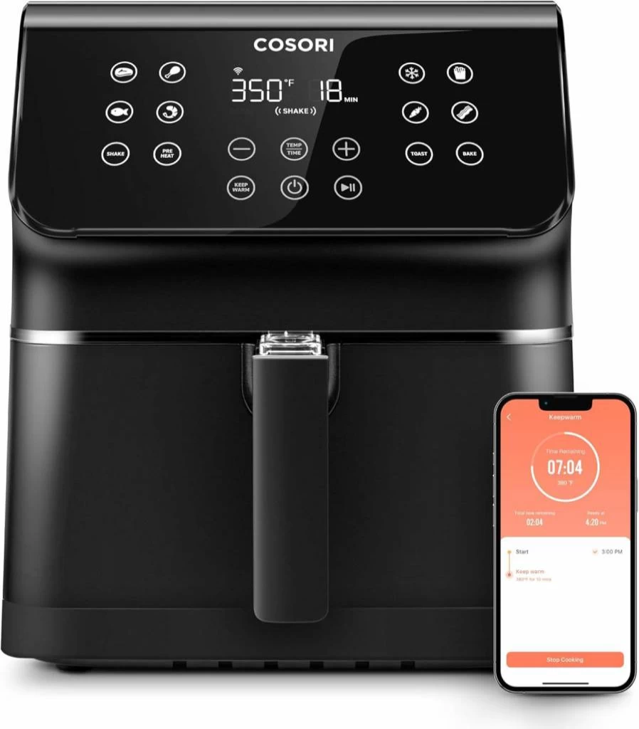 COSORI 5.8Qt Air Fryer Toaster Oven with 12-in-1 Functions, Adaptiq Technology, Dishwasher Safe Basket, for Baking, Roasting & Reheating, Includes 100+ In-App Recipes