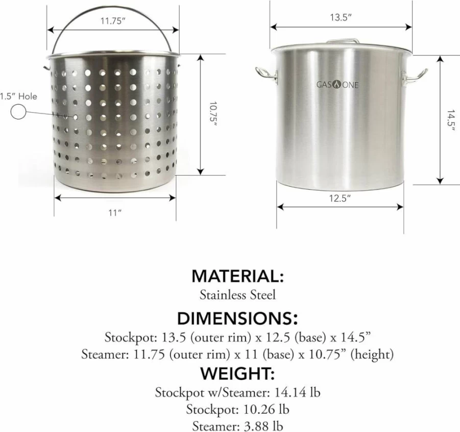 Gas One 32 Quart Stainless Steel Deep Fryer Pot with Tri-Ply Bottom & Multi-Use Basket for Frying, Steaming, Boiling