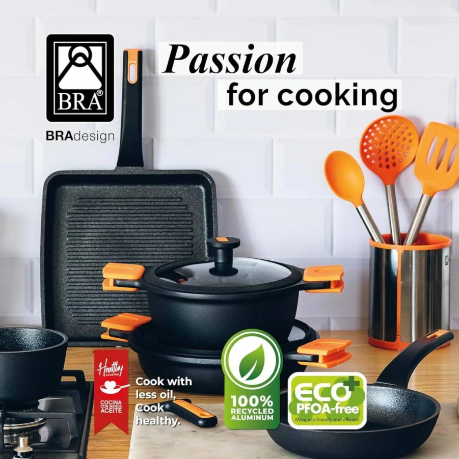 BRA Non-Stick Frying Pan Set - 8 & 10.2 Inch Cast Aluminum Cookware | PFOA-Free, Induction Compatible | Heat-Resistant Handle, Warp-Resistant Design
