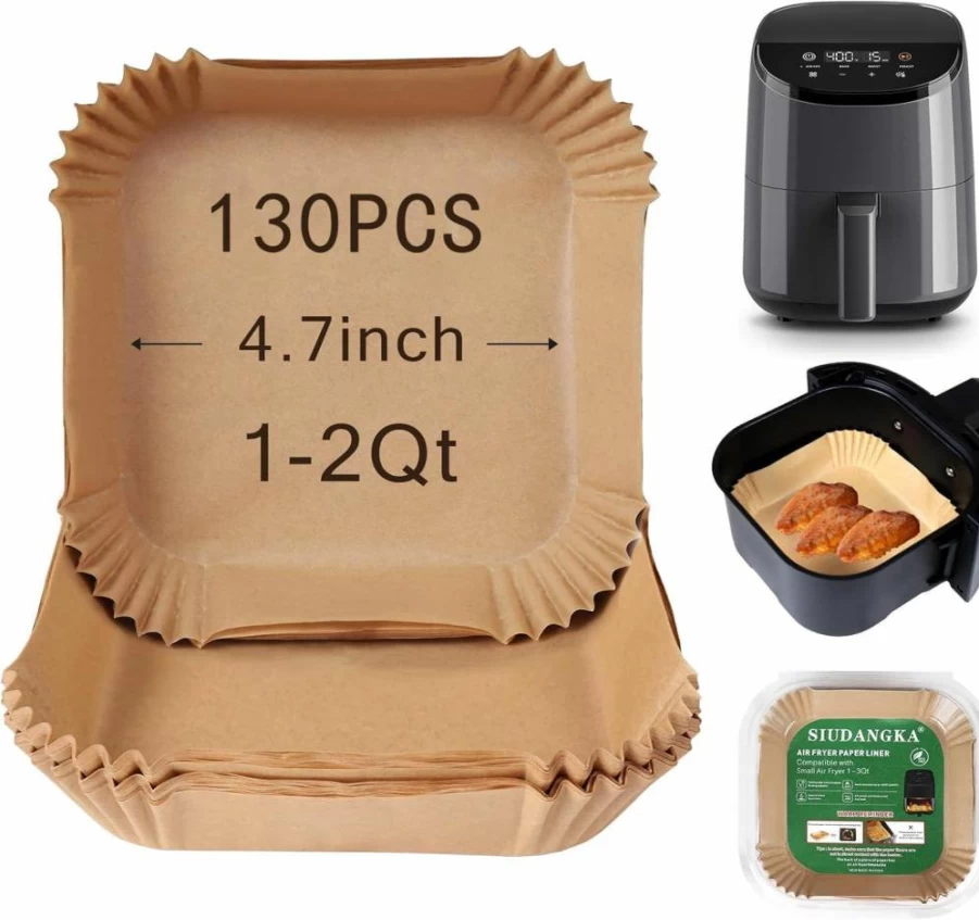 SIUDANGKA 130-Pack Disposable Air Fryer Liners Parchment Paper Sheets, Compatible with Cosori 2.1 Qt & Other Mini Air Fryers, Non-Stick Baking Accessories