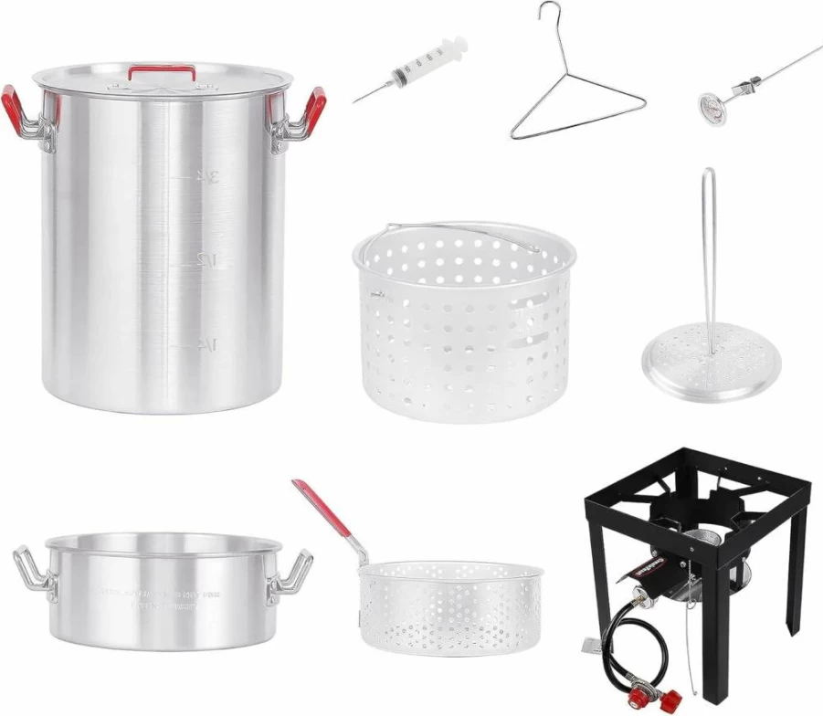 Creole Feast 30 Qt Turkey Fryer & 10 Qt Fish Boiler Steamer Set - 50,000 BTU Propane Outdoor Cooker for Frying, Steaming, and Boiling
