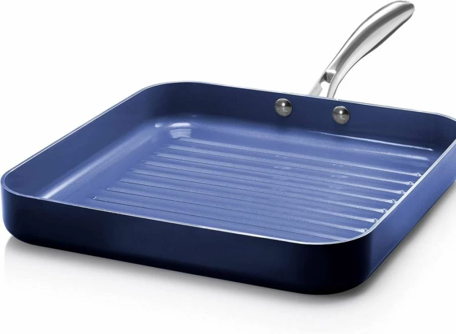 Granitestone 14-Inch Nonstick Frying Pan with Lid - Diamond & Mineral Coating, Oven & Dishwasher Safe, Large Family Skillet, Blue