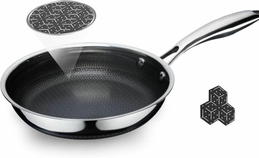 SAKAMOSH 8-Inch Non-Toxic Ceramic Stainless Steel Frying Pan - PFAS, PFOA, PTFE Free, Induction Compatible, Oven & Dishwasher Safe Skillet with Stay-Cool Handle for All Cooktops