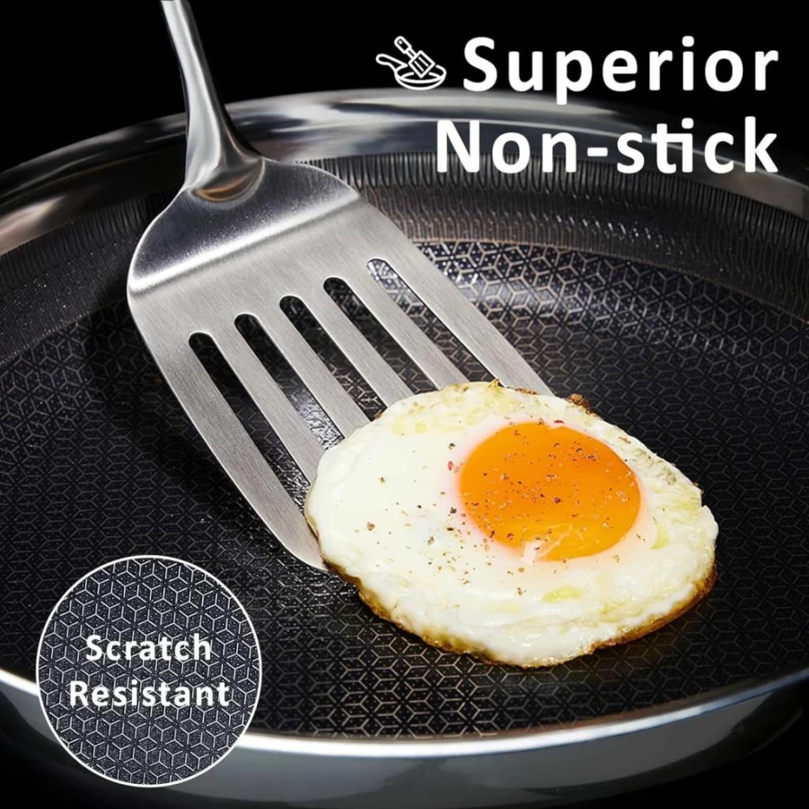 SAKAMOSH 8-Inch Non-Toxic Ceramic Stainless Steel Frying Pan - PFAS, PFOA, PTFE Free, Induction Compatible, Oven & Dishwasher Safe Skillet with Stay-Cool Handle for All Cooktops