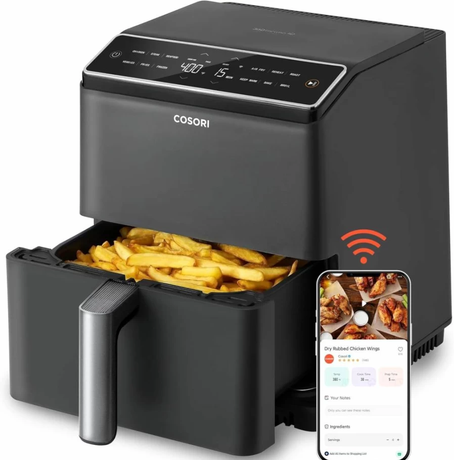 COSORI 6.8Qt Dual Blaze Air Fryer with 12-in-1 Functions, 360° Even Cooking, No Preheat Needed, Bake Roast Broil, 100+ App Recipes, Dishwasher Safe Basket