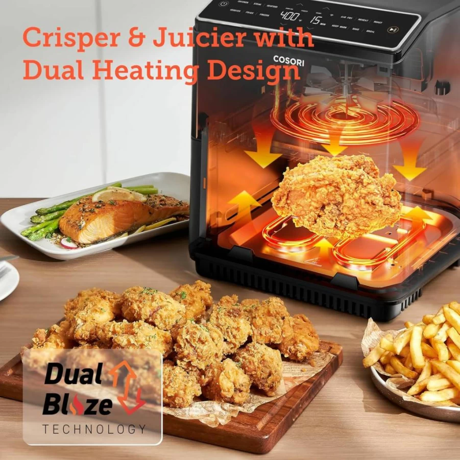 COSORI 6.8Qt Dual Blaze Air Fryer with 12-in-1 Functions, 360° Even Cooking, No Preheat Needed, Bake Roast Broil, 100+ App Recipes, Dishwasher Safe Basket