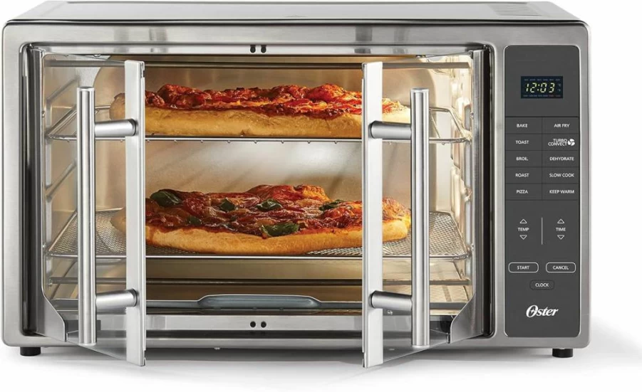 Oster 10-in-1 Air Fryer Toaster Oven with XL Capacity, Stainless Steel French Door Design, Fits 2 Pizzas, Countertop Convection Oven