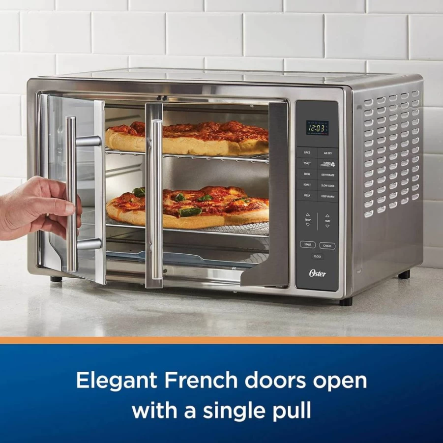Oster 10-in-1 Air Fryer Toaster Oven with XL Capacity, Stainless Steel French Door Design, Fits 2 Pizzas, Countertop Convection Oven
