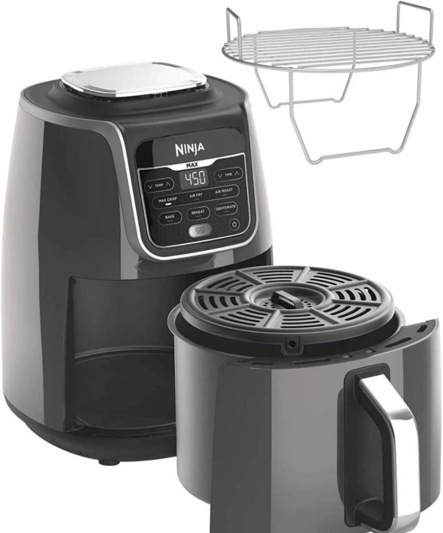 Ninja AF101 4-Quart Air Fryer, 4-in-1 Countertop Oven for Roasting, Baking, Broiling & Dehydrating, Healthy Low-Oil Cooking for Frozen Foods, Vegetables & Meats, Compact Design, Grey