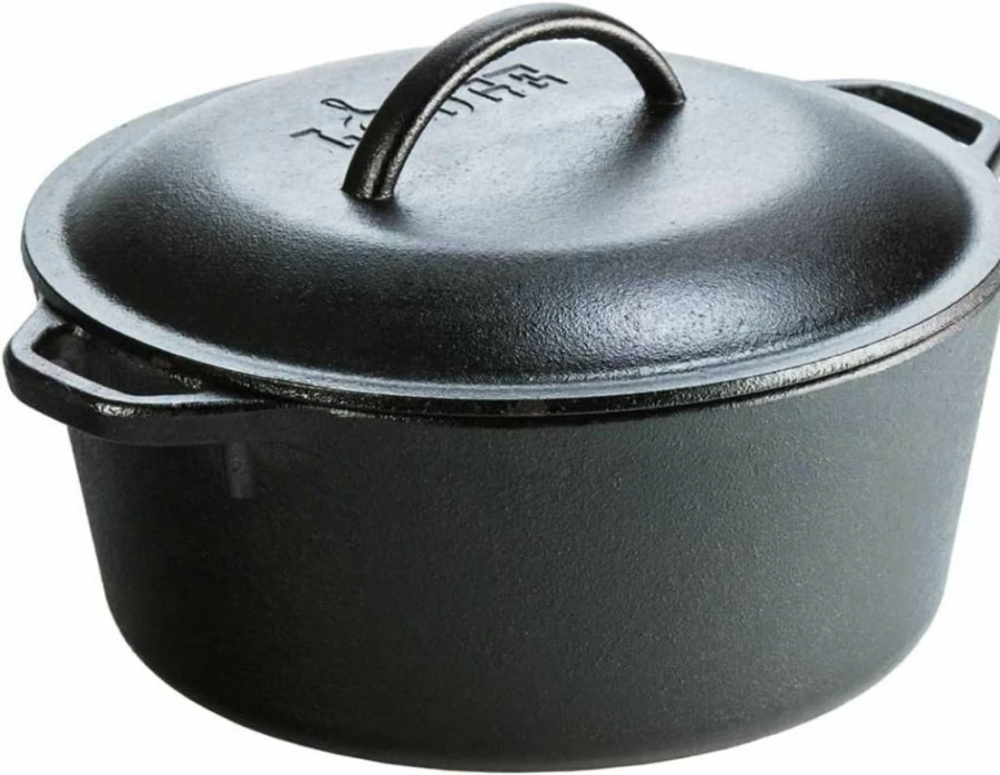 Lodge 5 Quart Pre-Seasoned Cast Iron Dutch Oven with Skillet Lid - PFAS-Free, Oven & Stovetop Safe, Made in USA, Dual Handles for Grill & Campfire Cooking