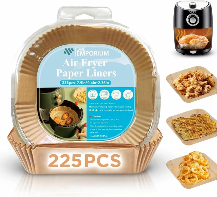 Disposable & Reusable Air Fryer Liners 7.9"x9.4" - Non-Stick, Greaseproof, Waterproof - Compatible with Ninja, Cosori, Tower & More - 120 Pack by One Emporium