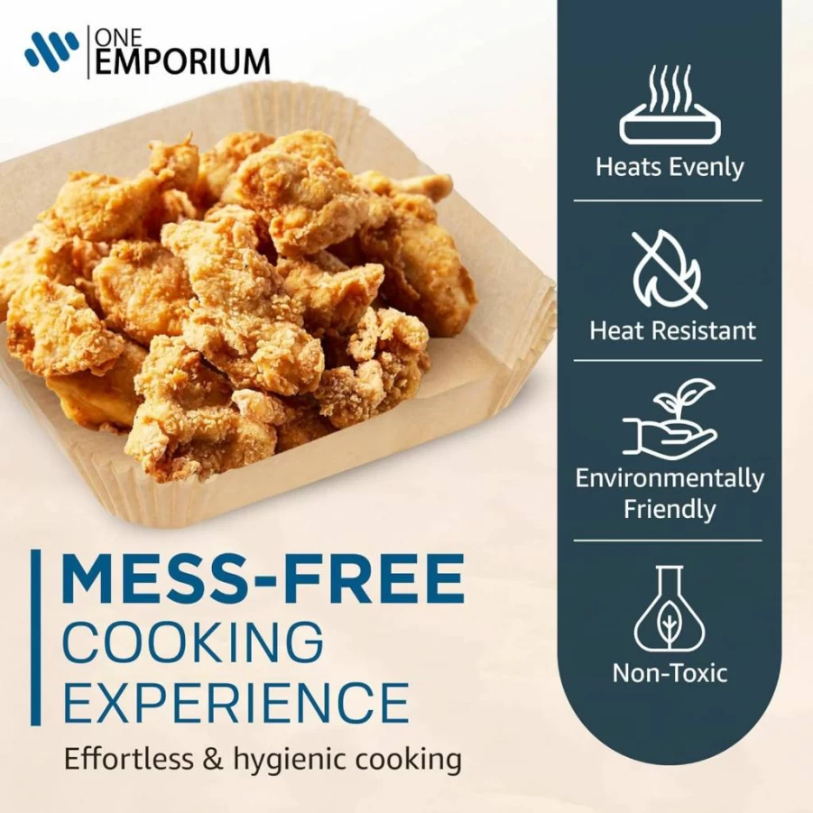 Disposable & Reusable Air Fryer Liners 7.9"x9.4" - Non-Stick, Greaseproof, Waterproof - Compatible with Ninja, Cosori, Tower & More - 120 Pack by One Emporium