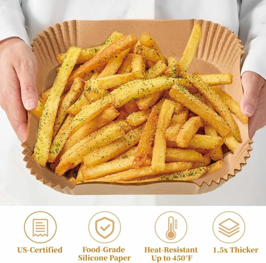 FGTIYOUP 250-Pack 7.9 Inch Square Air Fryer Liners - Disposable & Heat-Resistant Up to 450°F - Fits 5-8 Qt Air Fryers - Non-Stick Parchment Paper for Baking & Cooking
