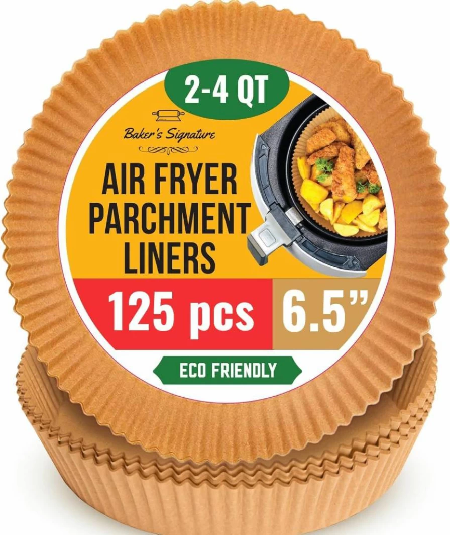 Baker's Signature 125Pcs 8-Inch Square Air Fryer Liners, Non-Stick Oil Proof Disposable Parchment Paper for 5-8 Qt Basket – Easy Cleanup