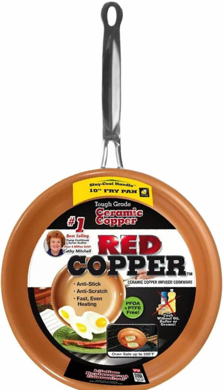 BulbHead Red Copper 10-Inch Non-Stick Fry Pan - PFOA & PTFE Free, Ceramic Copper Infused, Oven & Stove Safe Up to 500°F, Scratch Resistant Skillet