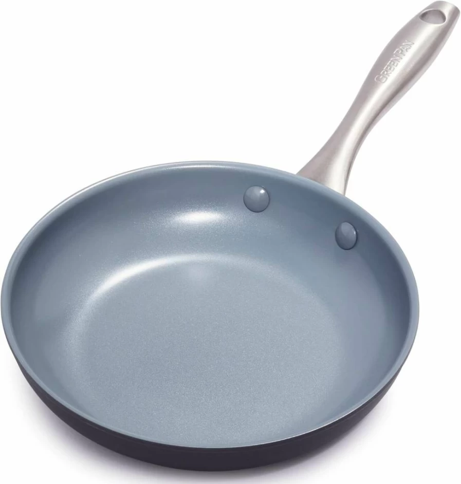 GreenPan Lima 12-Inch Ceramic Non-Toxic Frying Pan with Lid, PFAS-Free Hard Anodized Skillet, Oven Safe Cookware for Eggs & Omelets, Stainless Steel Handle, Gray