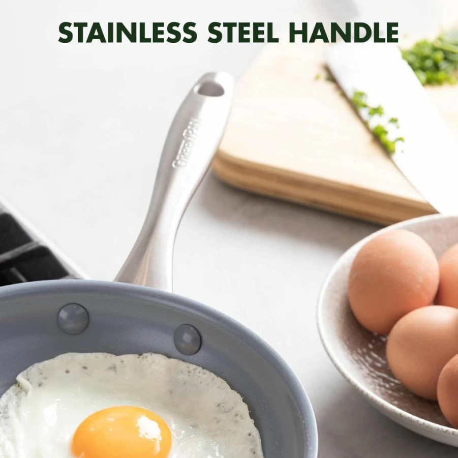 GreenPan Lima 12-Inch Ceramic Non-Toxic Frying Pan with Lid, PFAS-Free Hard Anodized Skillet, Oven Safe Cookware for Eggs & Omelets, Stainless Steel Handle, Gray