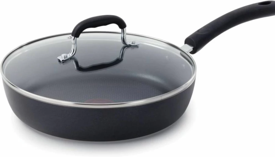 Tefal Non-Stick Deep Fry Pan with Lid - 10 Inch Induction Compatible, Oven & Broiler Safe up to 400°F, Dishwasher Safe Black Skillet for All Cooktops