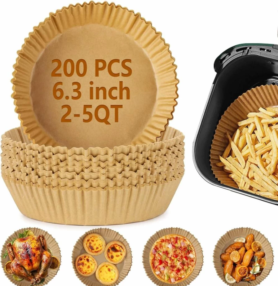 Tecbeauty 200Pcs 6.3 Inch Round Air Fryer Liners, Non-Stick Parchment Paper for Baking, Roasting, and Microwave Oven, Disposable Air Fryer Paper Liners