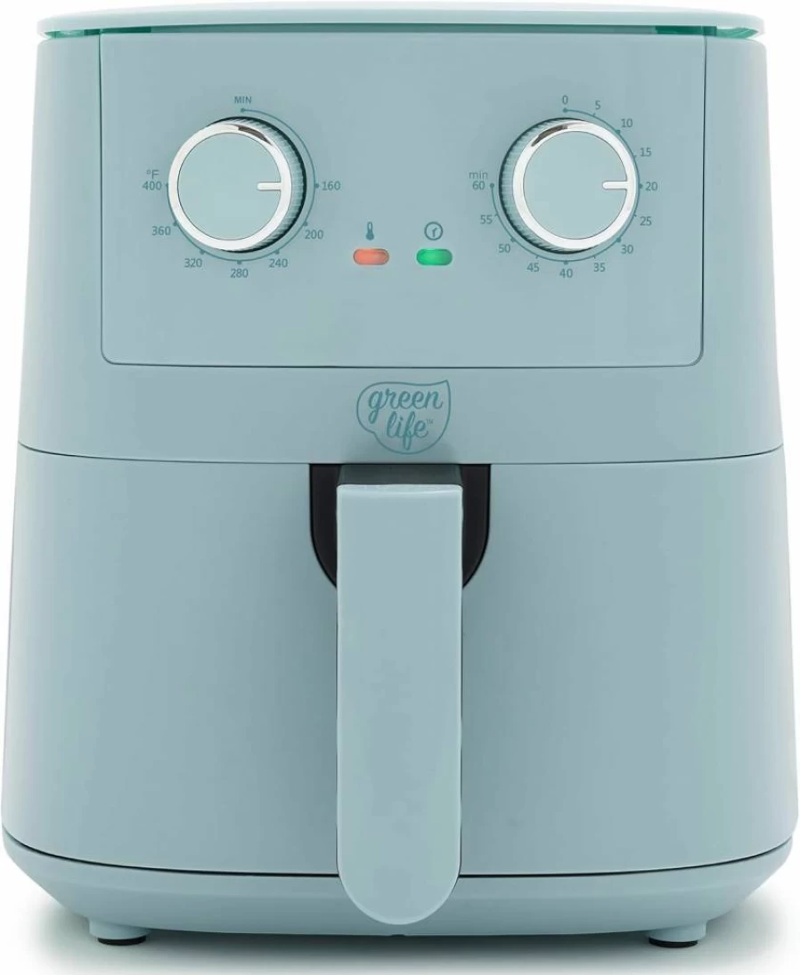 GreenLife 4.5Qt Air Fryer with PFAS-Free Ceramic Coating, Adjustable Temp & Timer, LED Display, Dishwasher Safe, Blue Haze – Perfect for Holiday Gifts & Kitchen Essentials