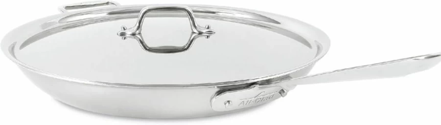 All-Clad D5 5-Ply Stainless Steel 14-Inch Fry Pan with Lid - Induction Compatible, Oven & Broiler Safe to 600°F, Brushed Silver Cookware Skillet