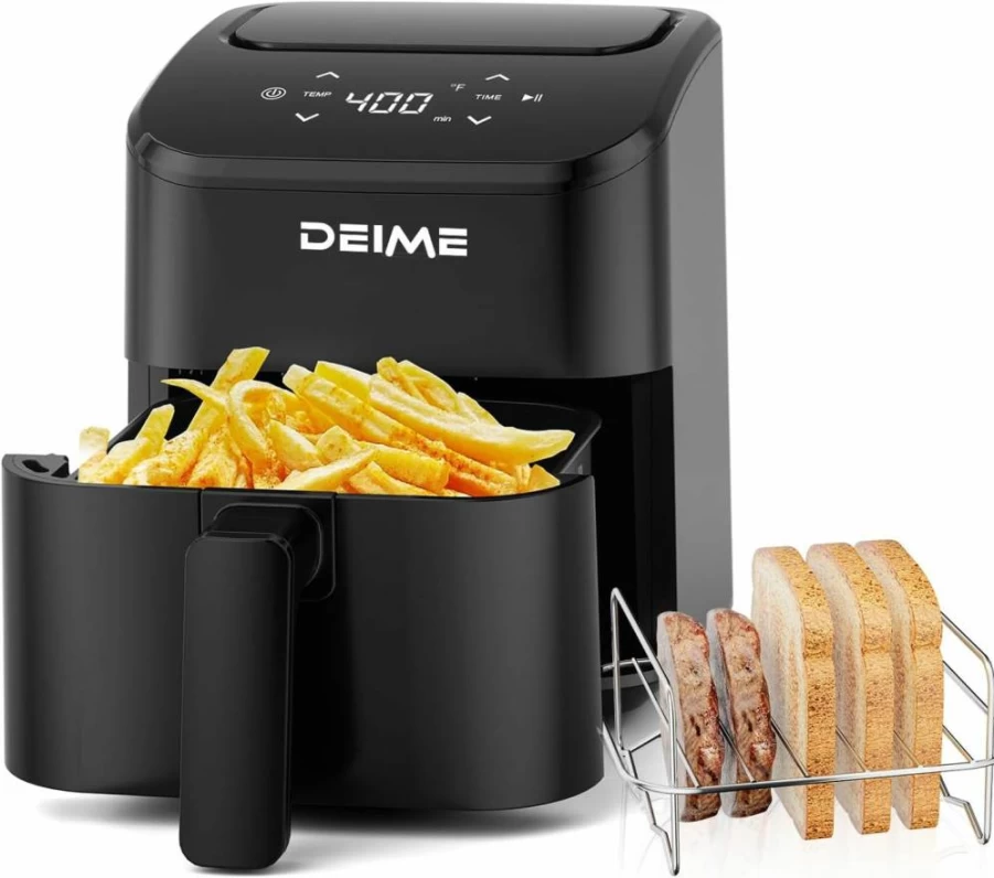 Deime 3 Quart Digital Air Fryer – Compact, Quiet, Nonstick Basket for Baking, Roasting & Reheating, Dishwasher Safe, Space-Saving Design (Black)