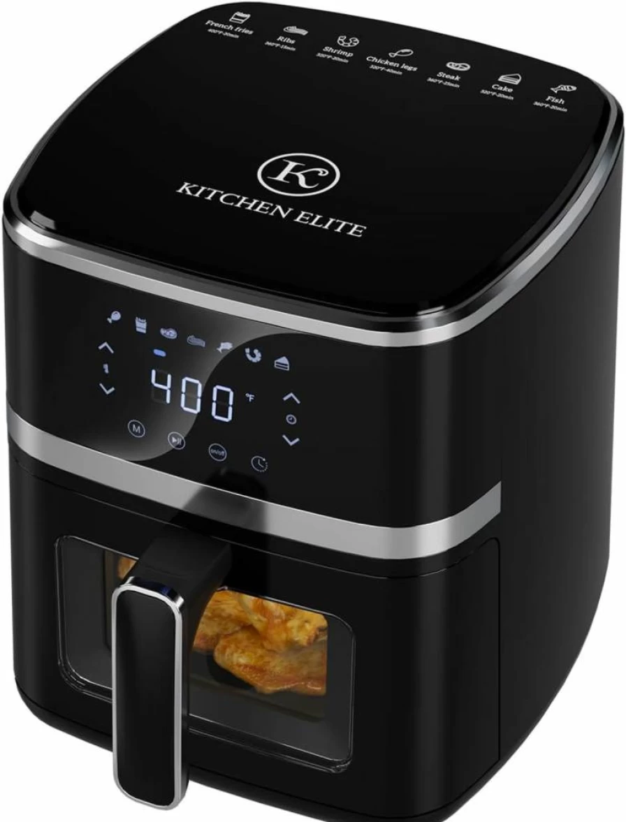 Kitchen Elite 5.5Qt Air Fryer Oven with 6 Presets, Digital Display, Nonstick Dishwasher-Safe Basket, Stainless Steel, Compact Space-Saving Design