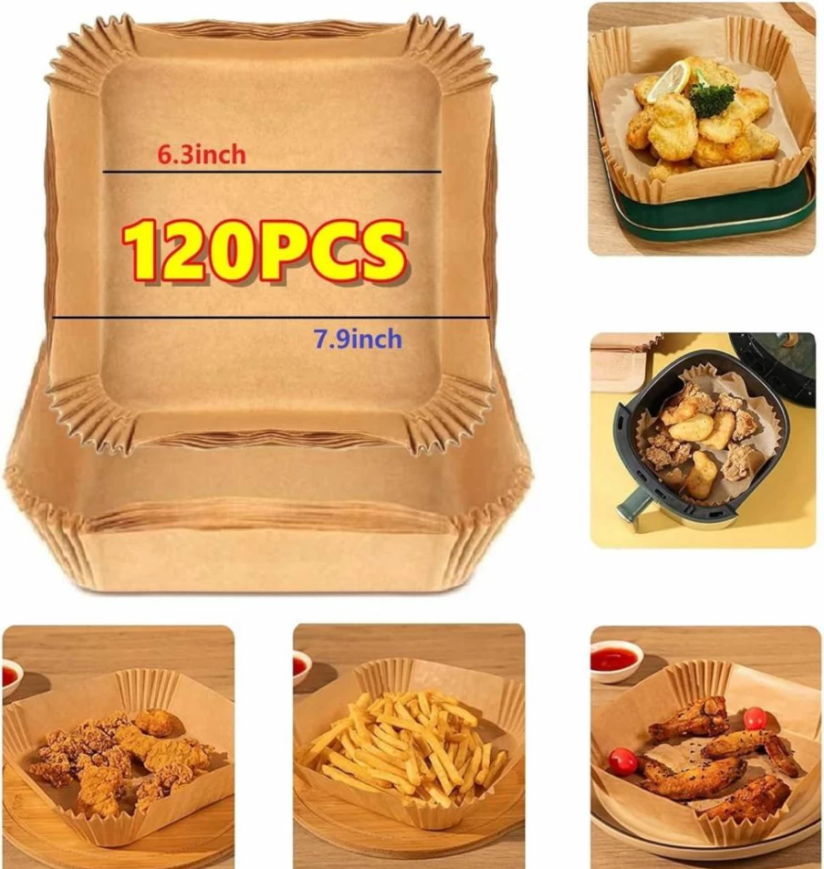 UHOUSE 9.5 Inch Square Air Fryer Liners - Disposable Non-Stick Baking Paper for Air Fryer, Oven, Roasting & Microwave, 100 Pcs