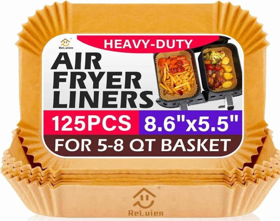 ReLuien Air Fryer Liners Disposable, 125Pcs Parchment Paper Sheets for Ninja Dual Basket Air Fryer, Non-Stick & Greaseproof Baking Paper Compatible with Ninja DZ201, DZ401, FG551 Models