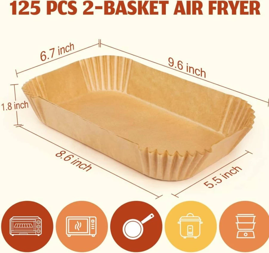 ReLuien Air Fryer Liners Disposable, 125Pcs Parchment Paper Sheets for Ninja Dual Basket Air Fryer, Non-Stick & Greaseproof Baking Paper Compatible with Ninja DZ201, DZ401, FG551 Models