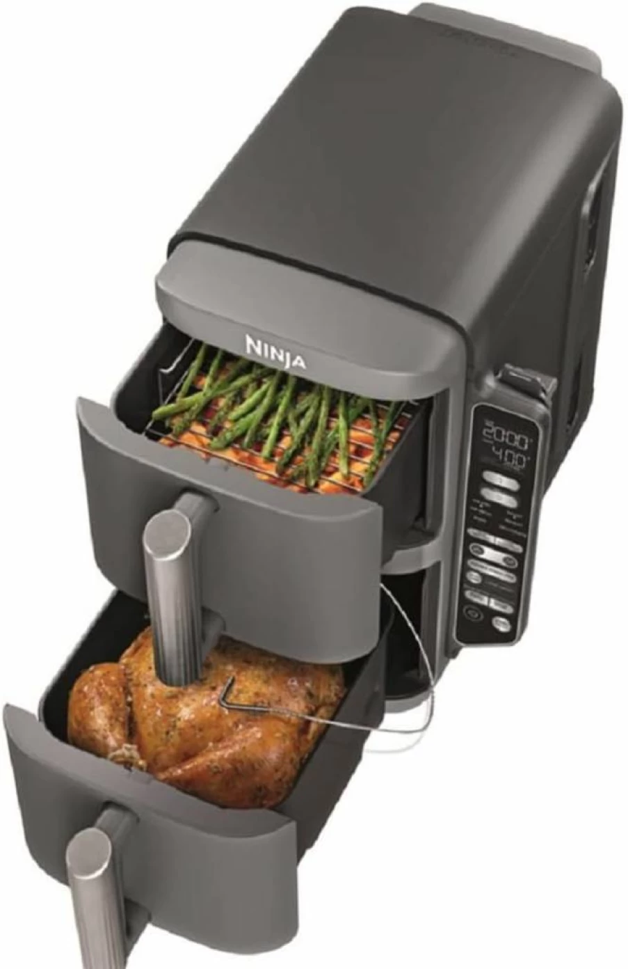 Ninja SL401 10Qt DoubleStack XL 6-in-1 Air Fryer with 2 Baskets, Compact Design for Whole Chicken & Family Meals, Dishwasher Safe, Grey