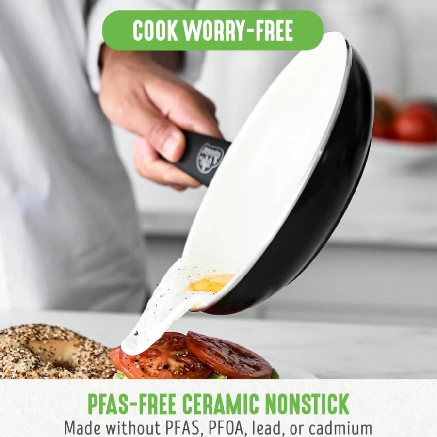 GreenLife 8" Ceramic Nonstick Frying Pan Skillet - PFAS-Free, Dishwasher Safe, Soft Grip Handle, Turquoise Cookware