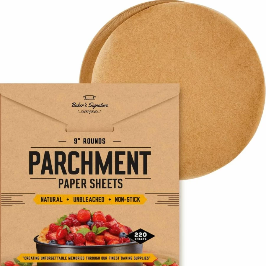 Baker's Signature 9 Inch Unbleached Parchment Rounds - Heavy Duty, Precut, Non-Toxic, Silicone Coated Baking Sheets for Baking & Cooking (220 Count)