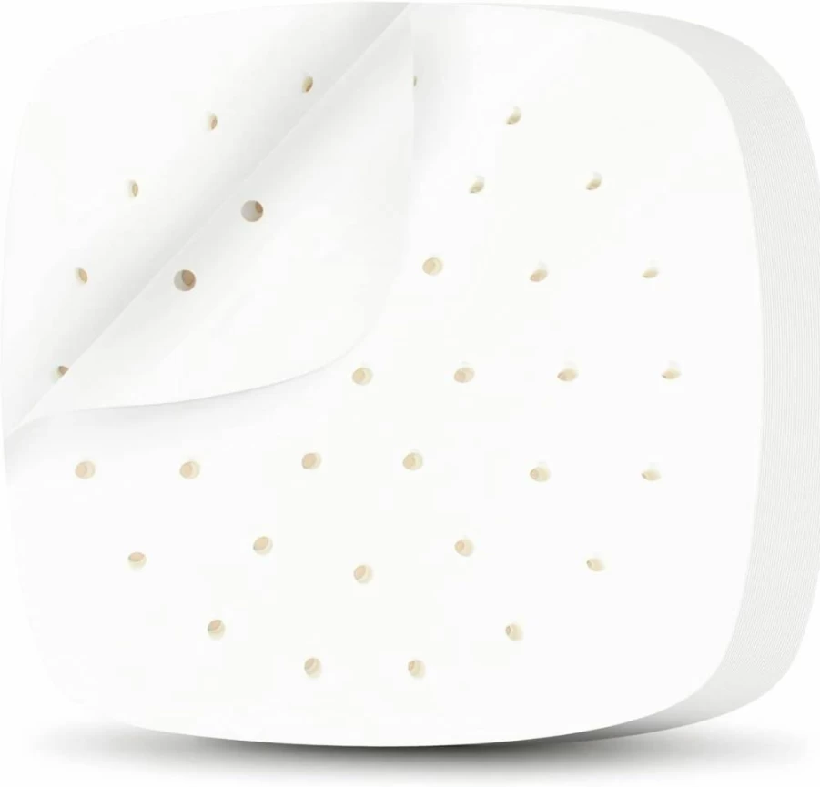 HOFHTD 200Pcs Unbleached Air Fryer Parchment Paper Liners, 8.5 Inch Square Perforated Baking Sheets for Air Fryer & Bamboo Steamer, Non-Stick & Heat Resistant
