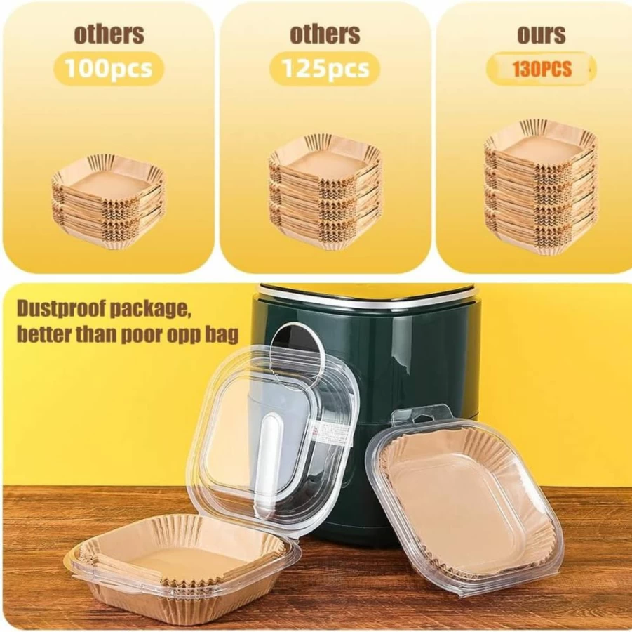 M-bestl 150 Pcs 7.5 Inch Square Air Fryer Parchment Paper Liners, Non-Stick & Oil-Proof Disposable Liners for 2-5 Qt Air Fryers, Baking, and Roasting