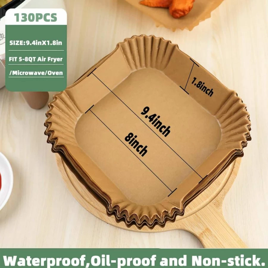 LYHOLKEER 8-Inch Disposable Air Fryer Liners, 200PCS Non-Stick Parchment Paper Sheets for 5-8QT Air Fryer Baskets, Square Bleach-Free Baking Liners