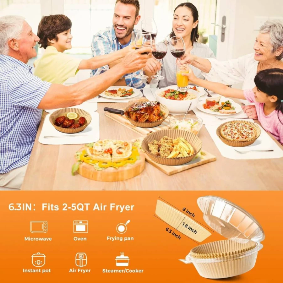 Vailnd 50-Pack Air Fryer Parchment Paper Liners, 8.6x5.5 Inch Disposable & Food Safe Baking Sheets for Dual Basket Fryers, Oilproof & Waterproof