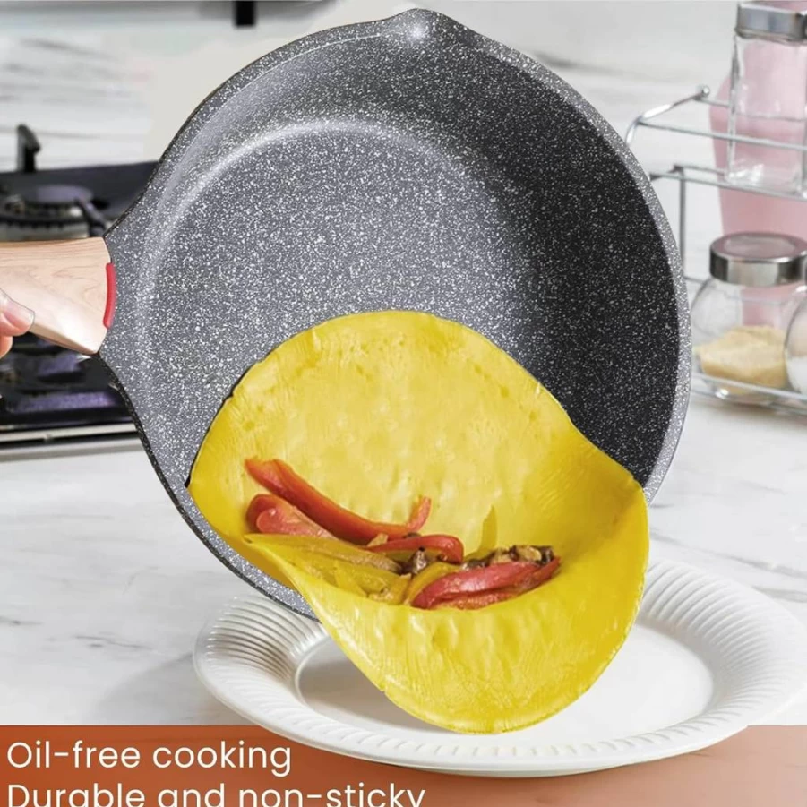 Starunder 8 Inch Nonstick Induction Frying Pan with Lid - Swiss Granite Coating, PFOA-Free, Scratch-Resistant Skillet for Omelette & Safe Cooking