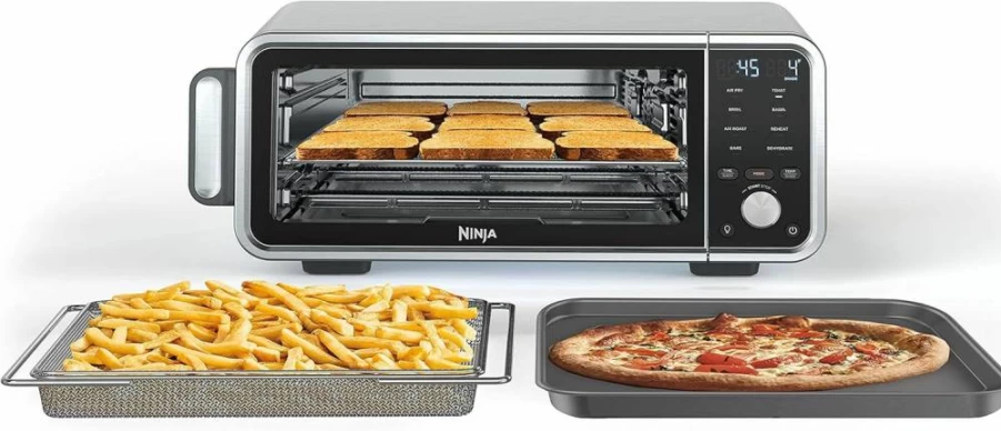 Ninja SP201 Digital Air Fryer Toaster Oven, 8-in-1 Countertop Convection Oven with XL Capacity, Flip-Up Design for Space Saving, Includes Air Fry Basket, Wire Rack & Crumb Tray, Silver