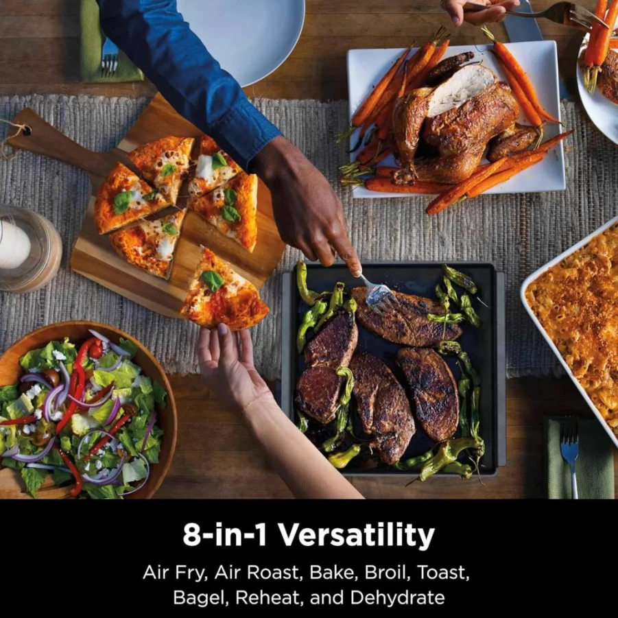 Ninja SP201 Digital Air Fryer Toaster Oven, 8-in-1 Countertop Convection Oven with XL Capacity, Flip-Up Design for Space Saving, Includes Air Fry Basket, Wire Rack & Crumb Tray, Silver