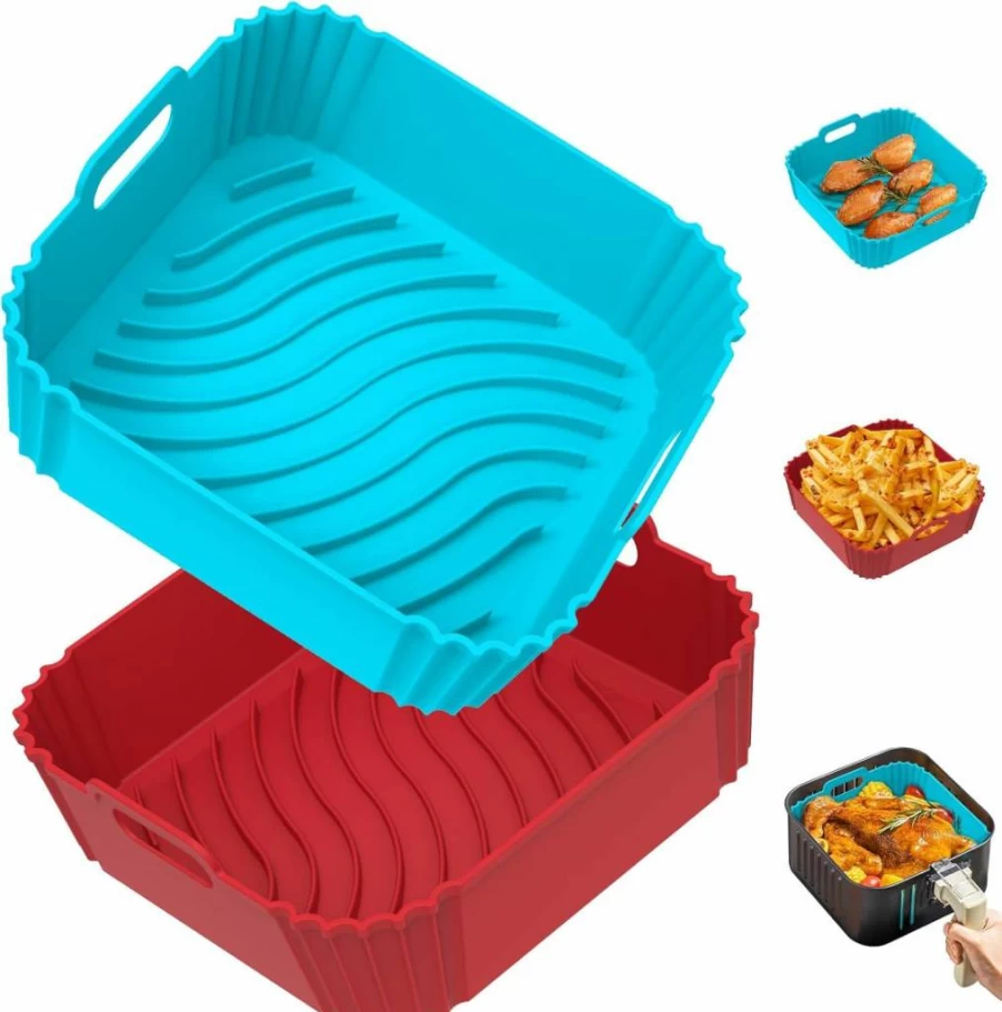Redfly 2 Pack Reusable Silicone Air Fryer Liners for 4-5 Qt Models, Non-Stick Square Basket Inserts, Dishwasher Safe Gray & Black Accessories