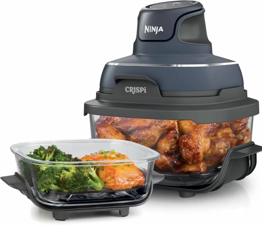 Ninja Crispi 4-in-1 Air Fryer with 4Qt Glass Containers, 1500W Portable Cooking System, Microwave & Dishwasher Safe, Cyberspace Gray (FN101GY)