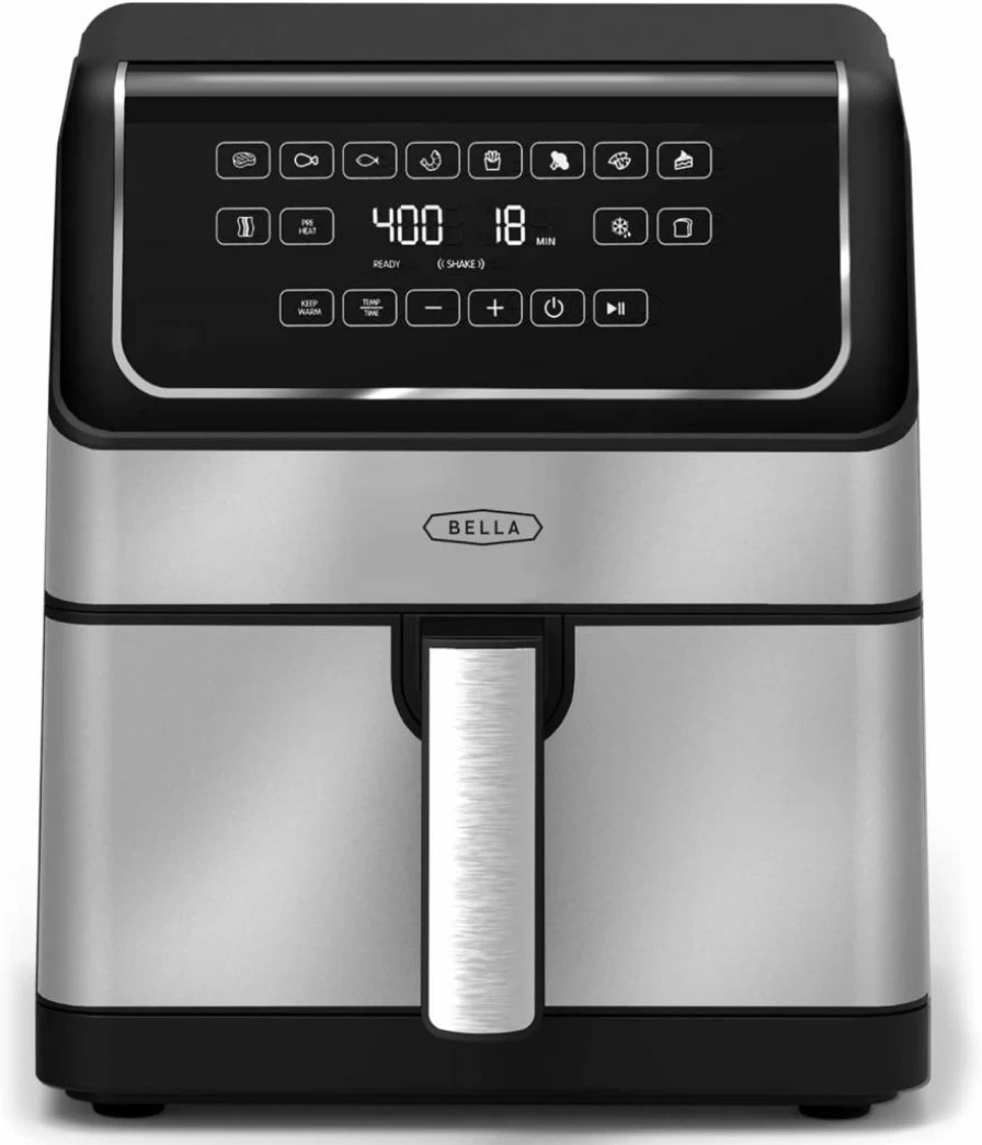 BELLA 8 Quart Digital Air Fryer with TurboCrisp Technology, Large Nonstick Basket & Crisping Tray, 8 Preset Functions, Auto Shut Off, 1750W Stainless Steel Airfryer for Family Cooking