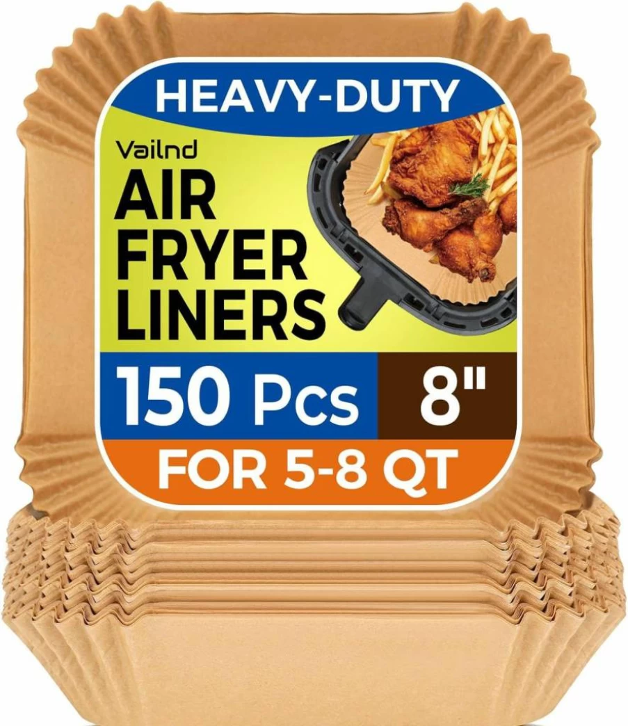 Vailnd 400 Pcs 8-Inch Square Air Fryer Liners, Heavy-Duty Parchment Paper for 5-8 Qt Air Fryer Baskets, Non-Stick & Grease-Proof Disposable Baking Sheets for Oven, Microwave, and Cooking