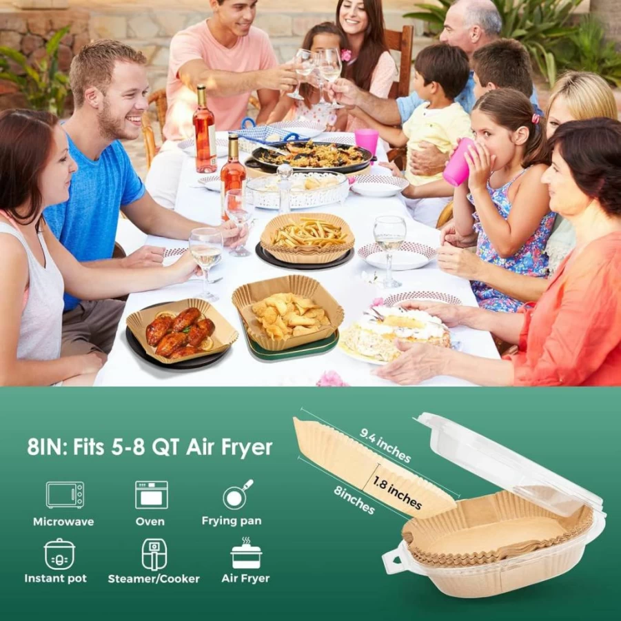 Vailnd 400 Pcs 8-Inch Square Air Fryer Liners, Heavy-Duty Parchment Paper for 5-8 Qt Air Fryer Baskets, Non-Stick & Grease-Proof Disposable Baking Sheets for Oven, Microwave, and Cooking