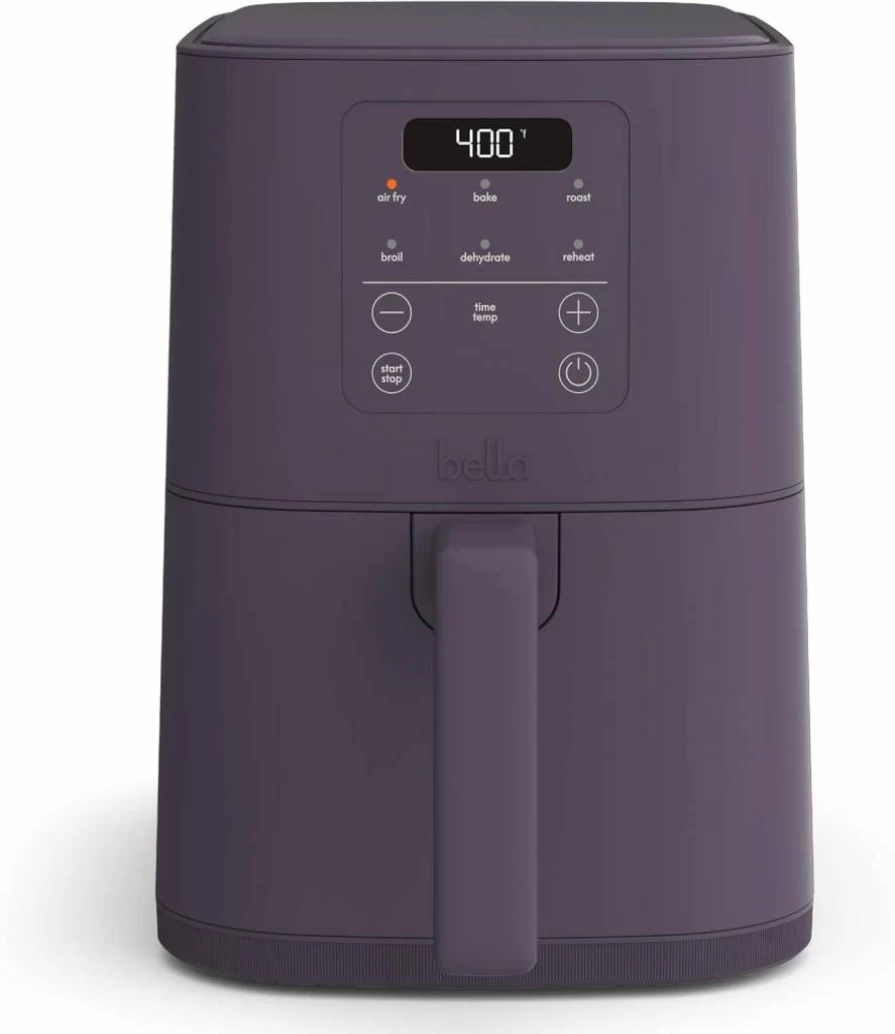 BELLA 4Qt Air Fryer with Ceramic Nonstick Coating, 6 Preset Functions, Adjustable Temp, 60-Min Timer, Compact Design for Small Spaces, 3.3L Capacity, Dishwasher Safe Basket