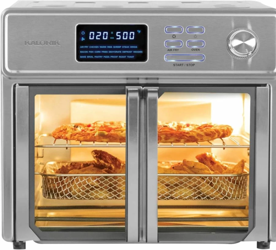 Kalorik Maxx 26QT 10-in-1 Air Fryer Toaster Oven Combo with Rotisserie, French Doors & 9 Accessories - 1700W Stainless Steel Countertop Oven for Baking, Roasting & Frying