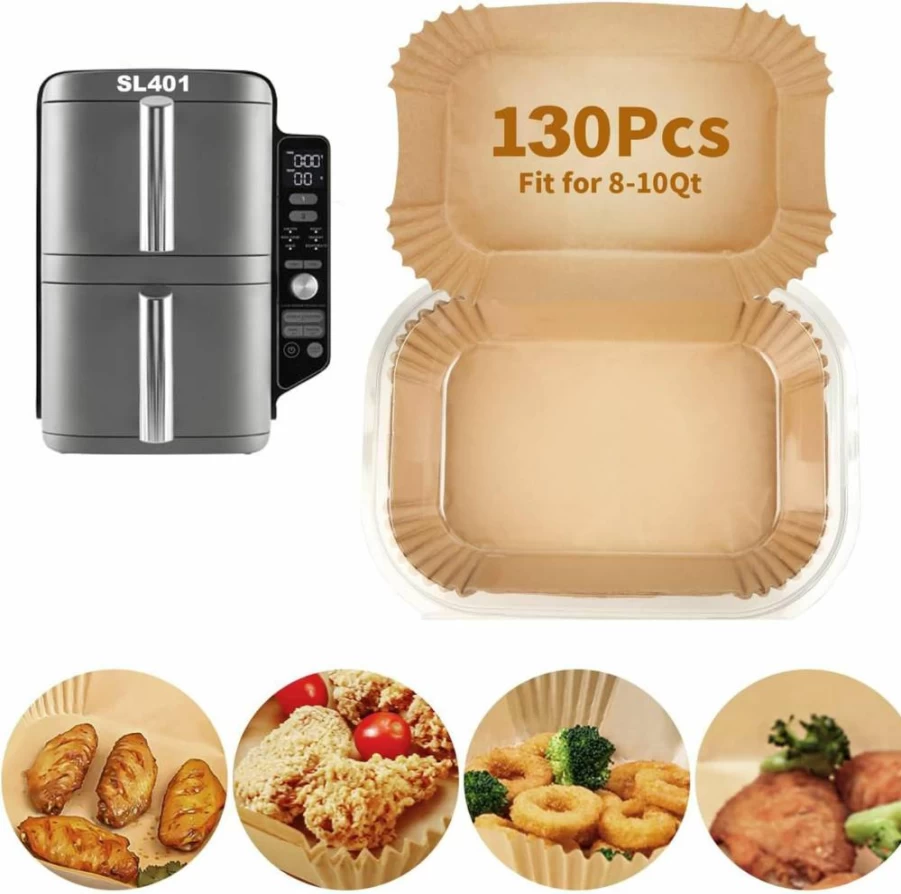 MMH 130Pcs Disposable Air Fryer Liners, Rectangle Baking Parchment Paper for Ninja SL401/SL451/DZ201/DZ401/DZ550, Food-Grade Air Fryer Accessories