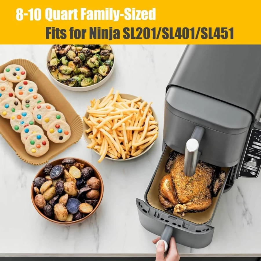 MMH 130Pcs Disposable Air Fryer Liners, Rectangle Baking Parchment Paper for Ninja SL401/SL451/DZ201/DZ401/DZ550, Food-Grade Air Fryer Accessories