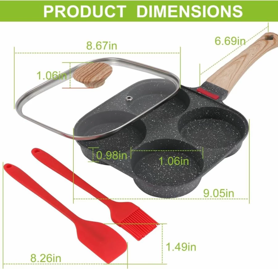 Xtujcya 4-Cup Nonstick Egg Pan with Lid - Healthy Omelette, Pancake & Egg Sandwich Skillet for Gas & Induction Stoves